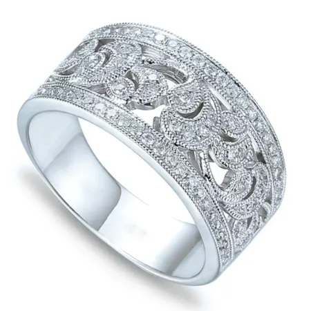 Modny 585 Pierścionek Diamenty Białe Złoto Grawer