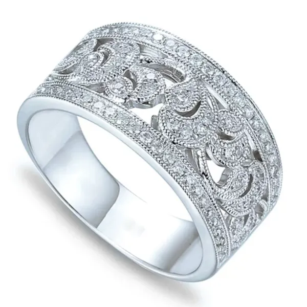 Modny 585 Pierścionek Diamenty Białe Złoto Grawer