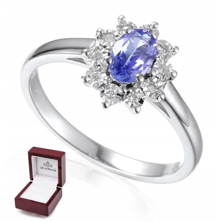 PIERŚCIONEK TANZANIT DIAMENTY 585 BIAŁE ZŁOTO
