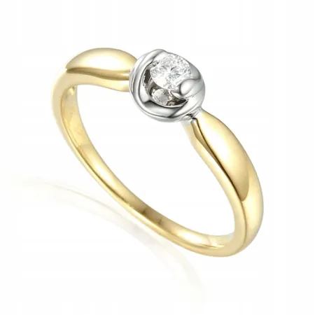 ZŁOTY 585 PIERŚCIONEK ZARĘCZYNOWY DIAMENT 0,13ct