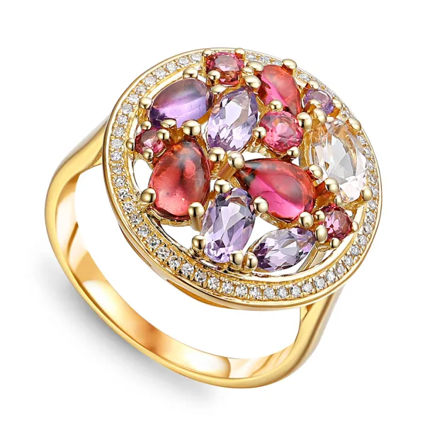 ZŁOTY PIERŚCIONEK MORGANIT AMETYST BRYLANTY pr 585