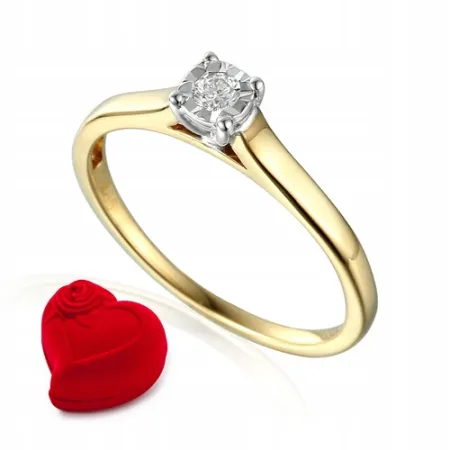 ZŁOTY PIERŚCIONEK Z DIAMENTEM GRAWER PRÓBA 585