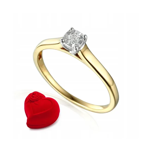 ZŁOTY PIERŚCIONEK Z DIAMENTEM GRAWER PRÓBA 585