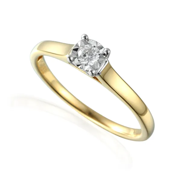 ZŁOTY 585 PIERŚCIONEK Z DIAMENTEM 0.15CT PREZENT