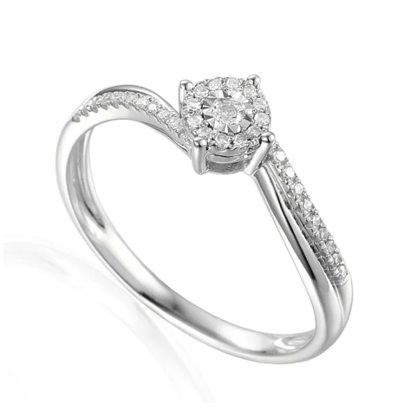 PIERŚCIONEK 585 BIAŁE ZŁOTO Z DIAMENTAMI PREZENT