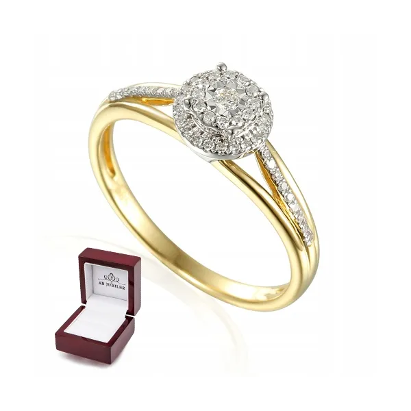 ZŁOTY 585 PIERŚCIONEK ZARĘCZYNOWY Z DIAMENTAMI