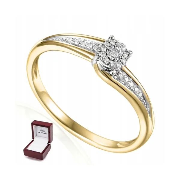 ZŁOTY 585 ZARĘCZYNOWY PIERŚCIONEK Z DIAMENTAMI