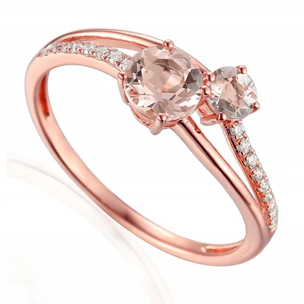 PIERŚCIONEK 585 MORGANITY DIAMENTY RÓŻOWE ZŁOTO