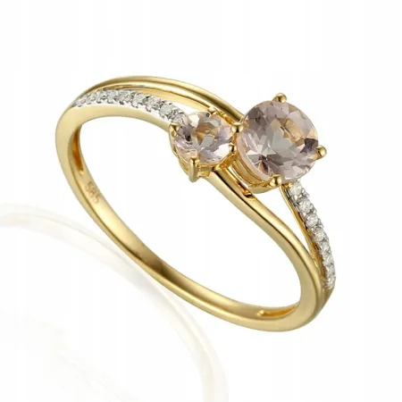 PIERŚCIONEK 585 MORGANITY DIAMENTY RÓŻOWE ZŁOTO