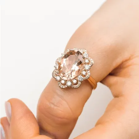 PIERŚCIONEK 585 MORGANITY DIAMENTY RÓŻOWE ZŁOTO