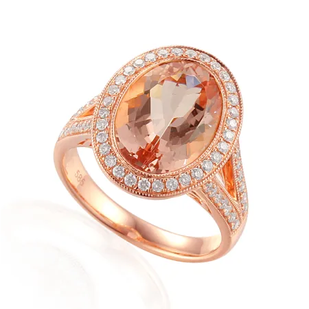 PIERŚCIONEK MORGANIT DIAMENTY RÓŻOWE ZŁOTO 585