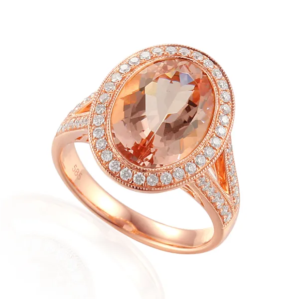 PIERŚCIONEK MORGANIT DIAMENTY RÓŻOWE ZŁOTO 585
