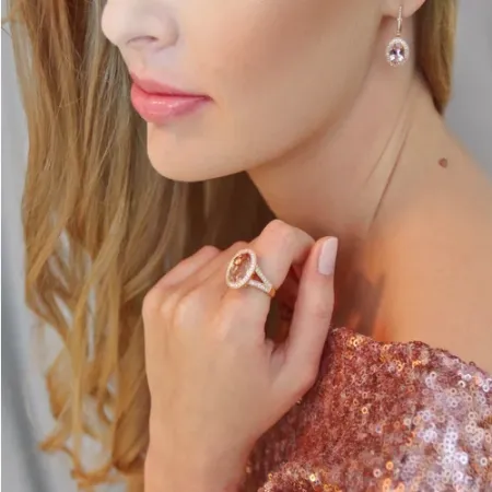 PIERŚCIONEK MORGANIT DIAMENTY RÓŻOWE ZŁOTO 585