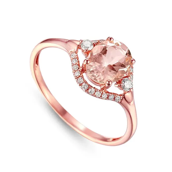PIERŚCIONEK 585 MORGANIT DIAMENTY RÓŻOWE ZŁOTO