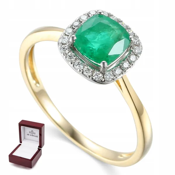 PIERŚCIONEK ZŁOTY 585 SZMARAGD DIAMENTY PREZENT