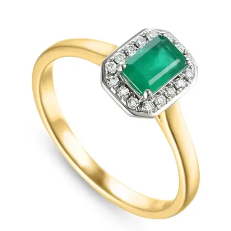 ZŁOTY PIERŚCIONEK 585 SZMARAGD DIAMENTY PREZENT