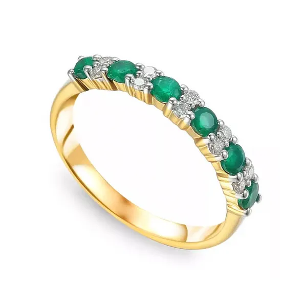 Złoty 585 Pierścionek Szmaragdy Diamenty Grawer