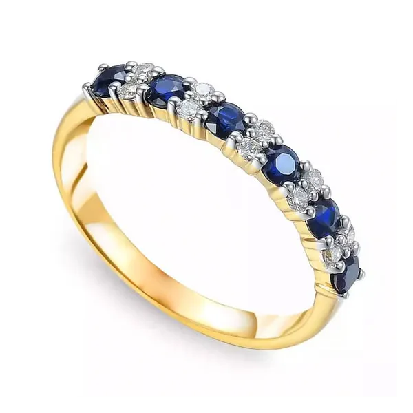 Złoty Pierścionek z Szafirami i Diamentami pr 585