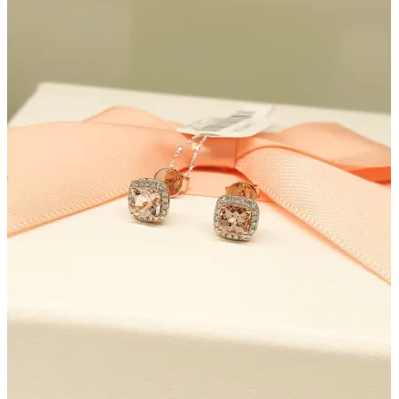 KOLCZYKI MORGANIT DIAMENTY RÓŻOWE ZŁOTO pr 585