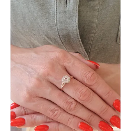 Złoty 585 Pierścionek z Morganitem i Diamentami