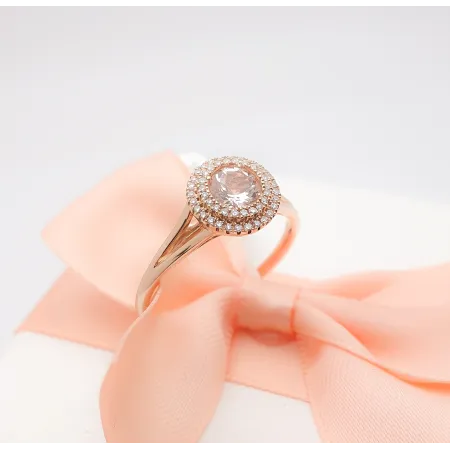 Złoty 585 Pierścionek z Morganitem i Diamentami