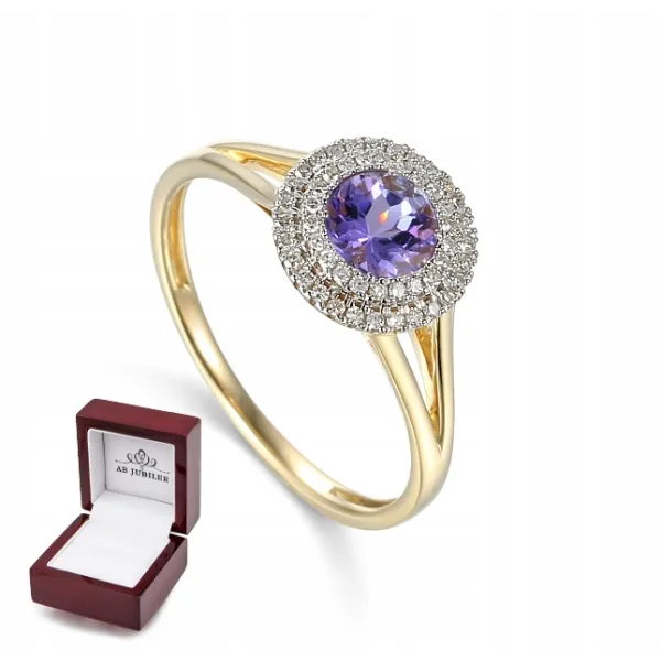 ZŁOTY PIERŚCIONEK 585 z TANZANITEM I DIAMENTAMI