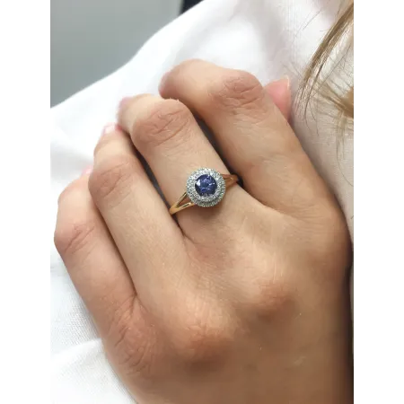 ZŁOTY PIERŚCIONEK 585 z TANZANITEM I DIAMENTAMI