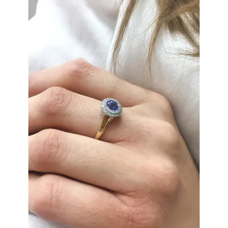 ZŁOTY PIERŚCIONEK 585 z TANZANITEM I DIAMENTAMI
