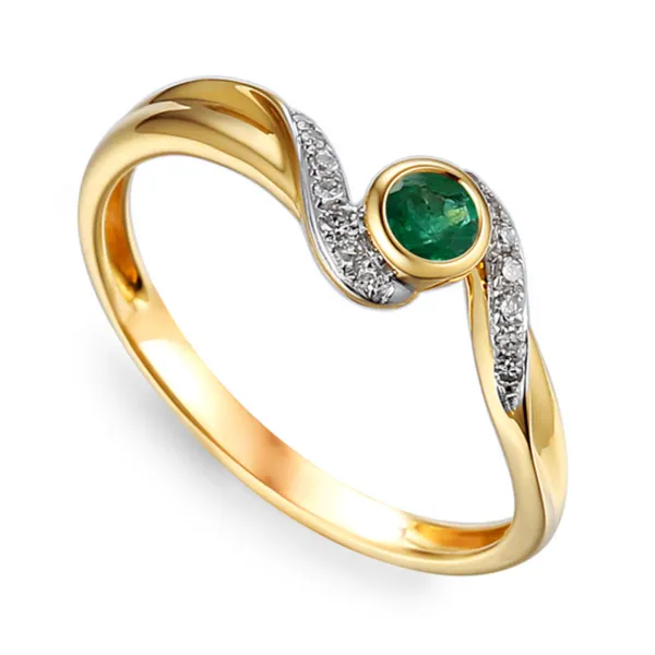 Zaręczynowy 585 Pierścionek Szmaragd Brylanty