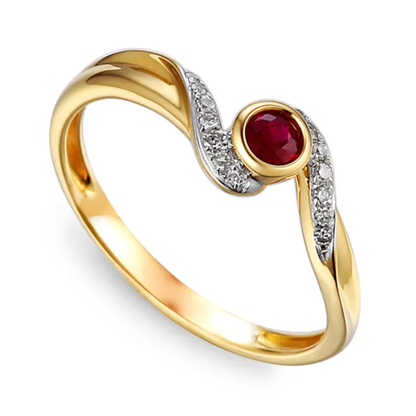 Złoty 585 Pierścionek Rubin Brylanty Grawer