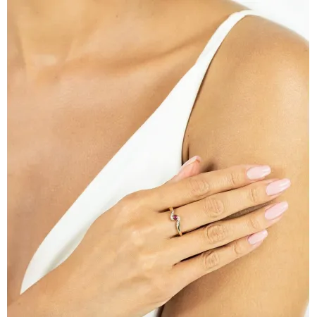 Złoty 585 Pierścionek Rubin Brylanty Grawer