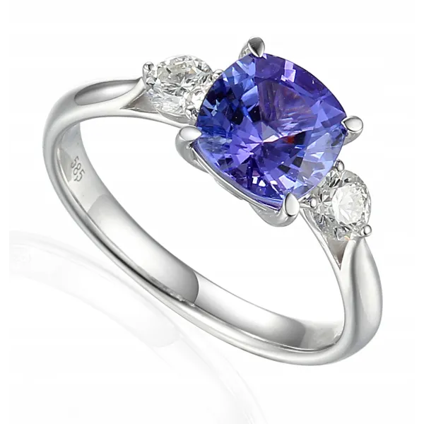 PIERŚCIONEK TANZANIT DIAMENT BIAŁE ZŁOTO PRÓBA 585