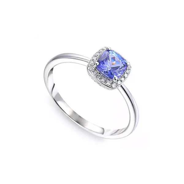 Pierścionek Tanzanit Diamenty Białe Złoto pr 585