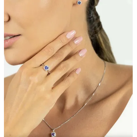 Pierścionek Tanzanit Diamenty Białe Złoto pr 585