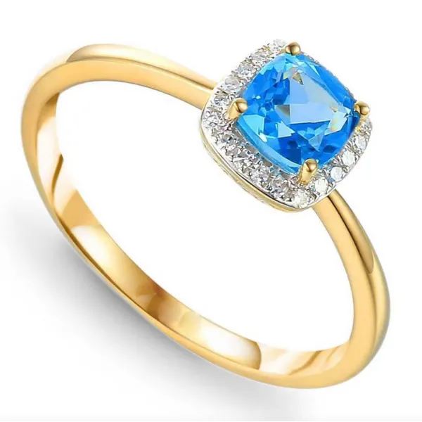 Pierścionek Topaz Niebieski i Diamenty pr 585