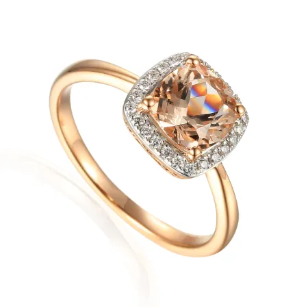 ZŁOTY 585 PIERŚCIONEK MORGANIT I BRYLANTY