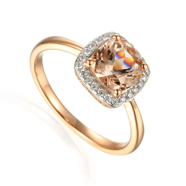 ZŁOTY 585 PIERŚCIONEK MORGANIT I BRYLANTY