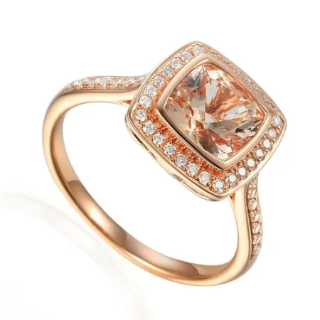 PIERŚCIONEK MORGANIT DIAMENTY 585 RÓŻOWE ZŁOTO