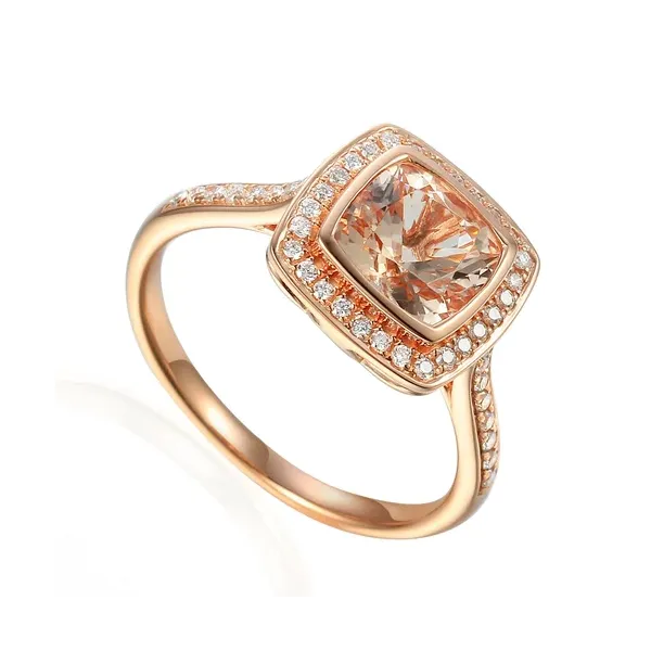 PIERŚCIONEK MORGANIT DIAMENTY 585 RÓŻOWE ZŁOTO