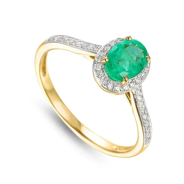 ZŁOTY PIERŚCIONEK 585 SZMARAGD DIAMENTY GRAWER