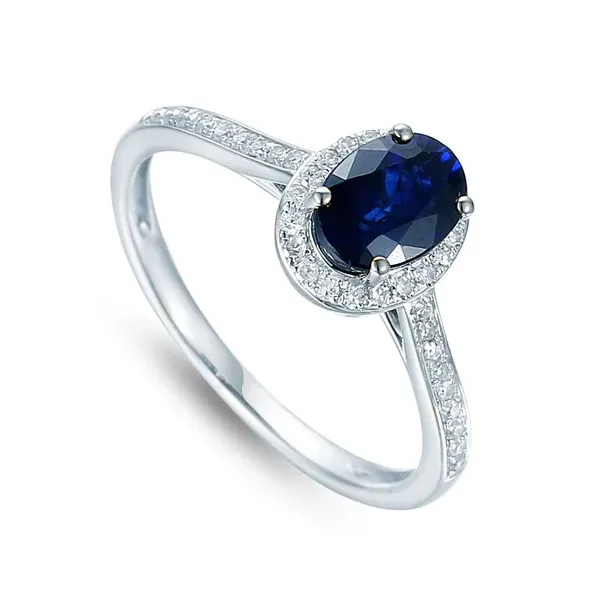 PIERŚCIONEK Z SZAFIREM BIAŁE ZŁOTO DIAMENTY 585