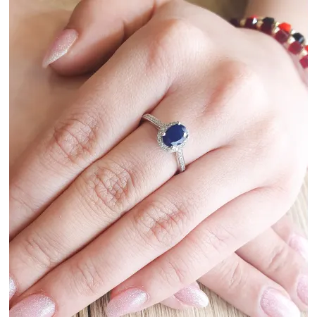 PIERŚCIONEK Z SZAFIREM BIAŁE ZŁOTO DIAMENTY 585