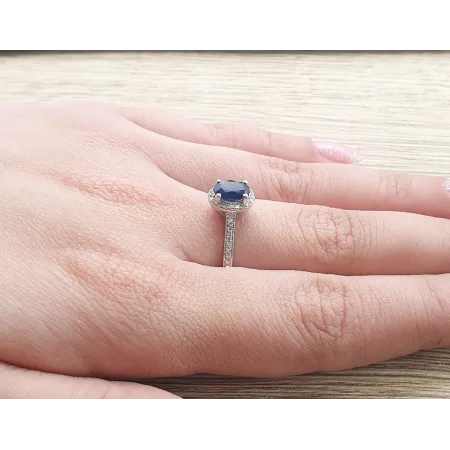 PIERŚCIONEK Z SZAFIREM BIAŁE ZŁOTO DIAMENTY 585