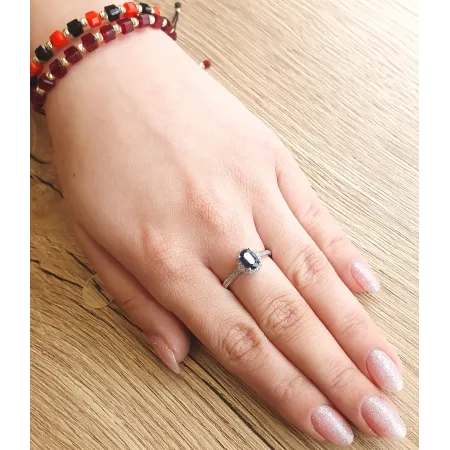 PIERŚCIONEK Z SZAFIREM BIAŁE ZŁOTO DIAMENTY 585