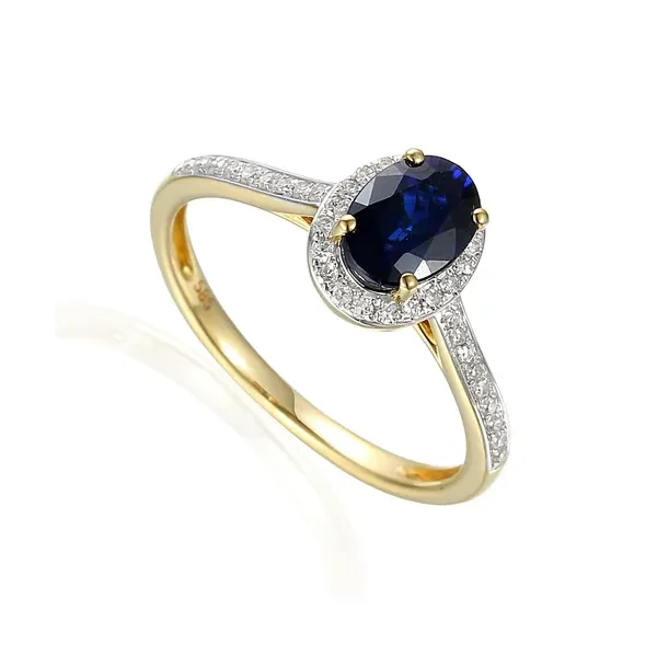 ZŁOTY ZARĘCZYNOWY PIERŚCIONEK Z SZAFIREM BRYLANTY