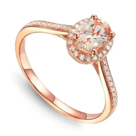 PIERŚCIONEK Z MORGANITEM DIAMENTY PRÓBA 585 GRAWER