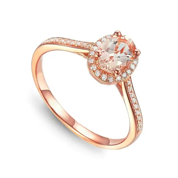 PIERŚCIONEK Z MORGANITEM DIAMENTY PRÓBA 585 GRAWER