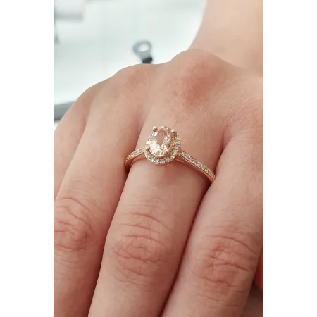 PIERŚCIONEK Z MORGANITEM DIAMENTY PRÓBA 585 GRAWER