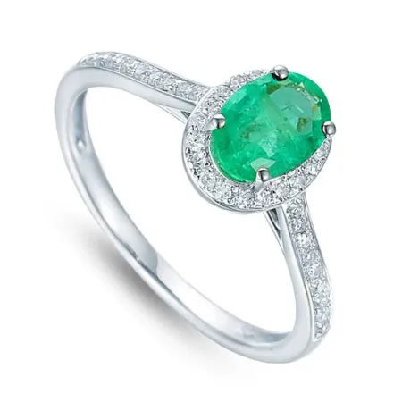 PIERŚCIONEK 585 SZMARAGD DIAMENTY BIAŁE ZŁOTO