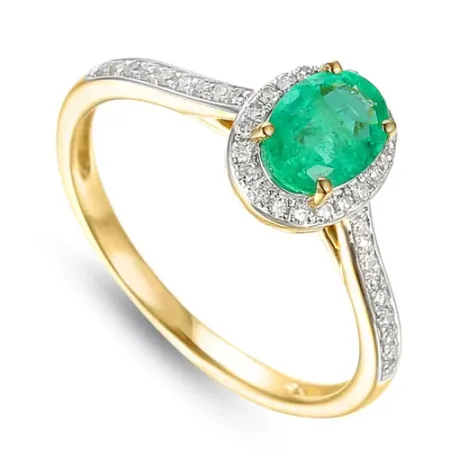 PIERŚCIONEK 585 SZMARAGD DIAMENTY BIAŁE ZŁOTO